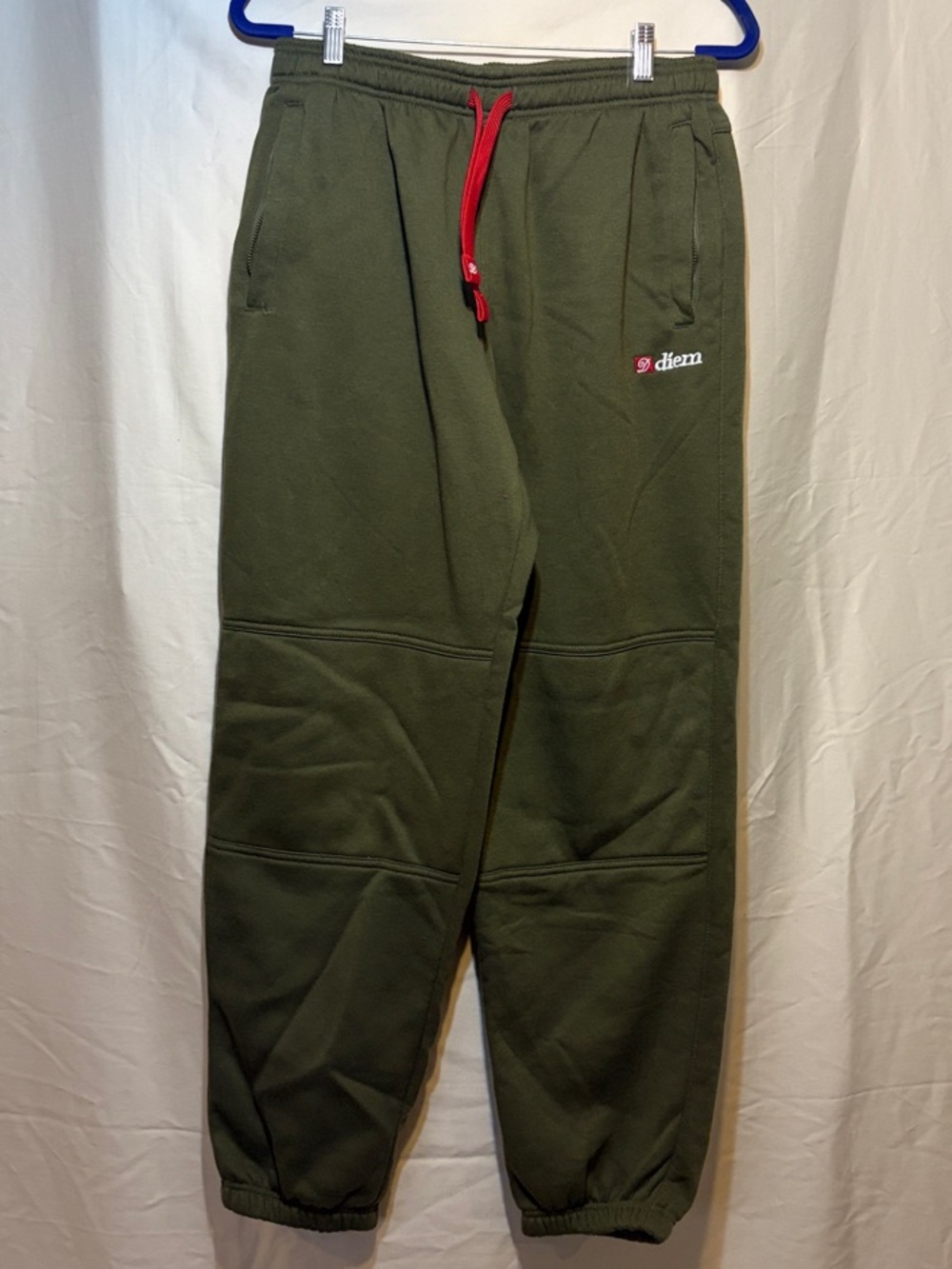 Diem Olive Green Heavy Joggers with Red Drawstring